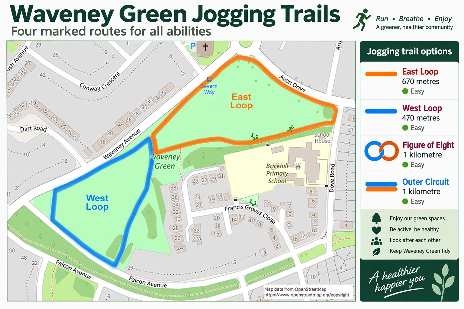Jogging Trails around Waveney Green in Brickhill Bedford