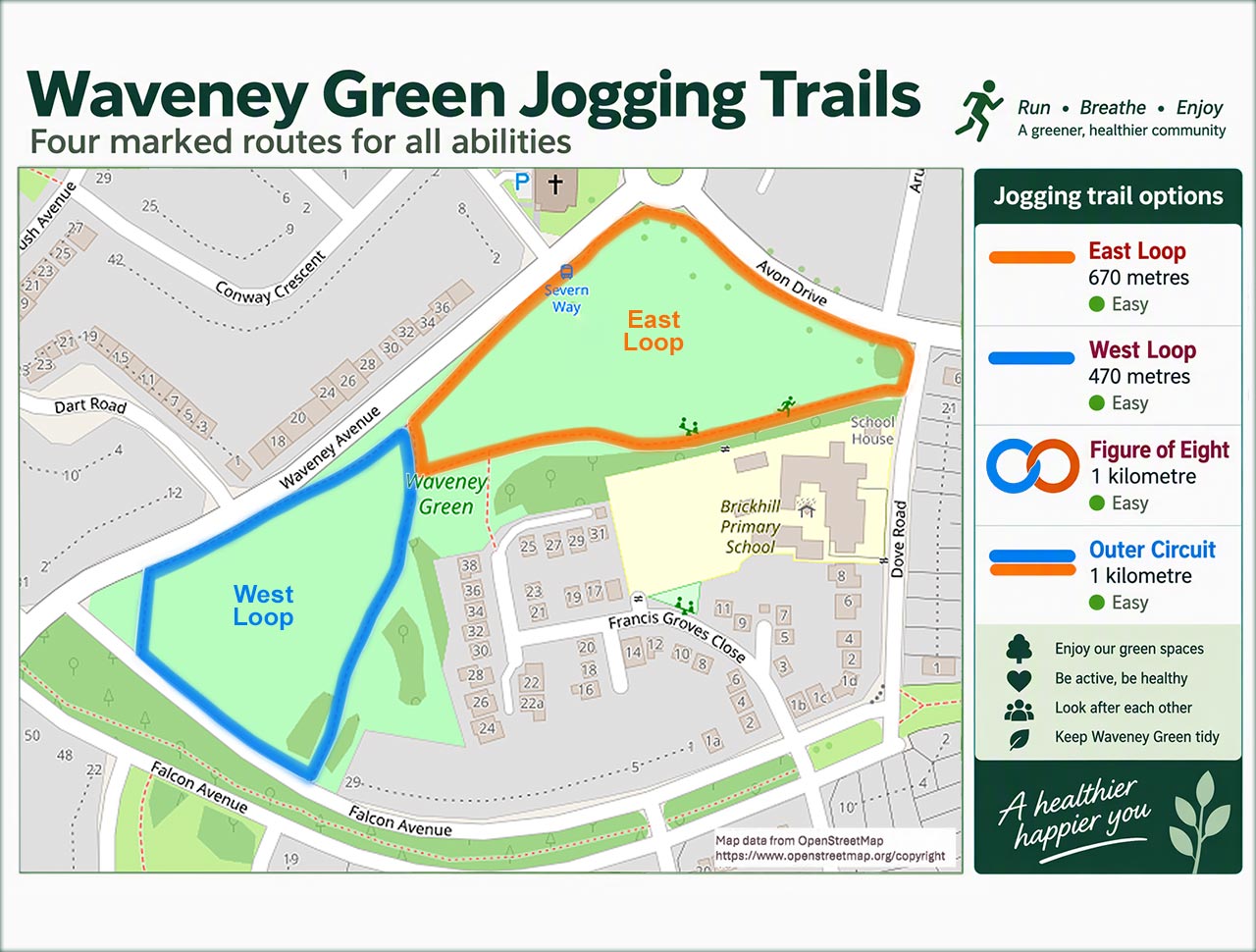Jogging Trails around Waveney Green in Brickhill Bedford